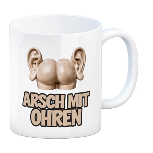 speecheese Arsch mit Ohren Kaffeebecher Mit humorvoller Illustration von Gesäßbacken Ohren Skulptur Auf weißem Hintergrund für Spaß am Morgen von speecheese