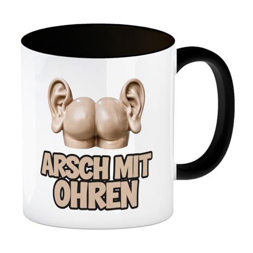 speecheese Arsch mit Ohren Kaffeebecher in schwarz Mit humorvoller Illustration von Gesäßbacken Ohren Skulptur Auf weißem Hintergrund für Spaß am Morgen von speecheese