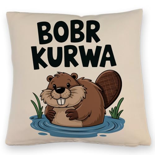 BOBR KURWA Kissen mit Leinenoptik mit lustigem Meme Biber Lustiger Spruch für SofaKissen mit Leinenoptik - perfektes Fun-Geschenk für Tierliebhaber von speecheese