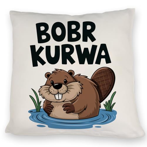 BOBR KURWA Kissen mit lustigem Meme Biber Lustiger Spruch für SofaKissen - perfektes Fun-Geschenk für Tierliebhaber von speecheese