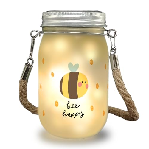 speecheese Bee happy Solarlicht mit dicker Biene ein dekoratives Licht für die Terrasse Biene Frauen Geburtstag Dekolampe Einmachglas Glück Dekolicht Solar Botschaft fröhlich von speecheese