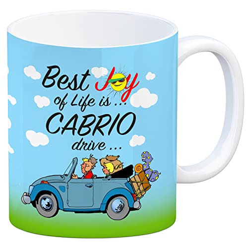 speecheese Best Joy of Life is Cabrio Drive Kaffeebecher in blau tolle Kaffeetasse zum Geburtstag für Liebhaber von Cabriofahren Cabrio Auto Führerschein von speecheese