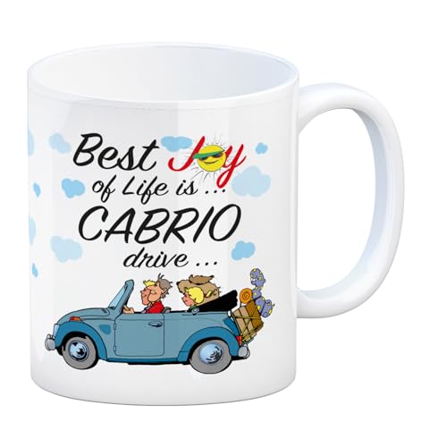 speecheese Best Joy of Life is Cabrio Drive Kaffeebecher in weiß tolle Kaffeetasse zum Geburtstag für Liebhaber von Cabriofahren Cabrio Auto Führerschein von speecheese