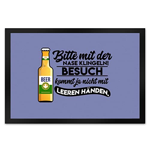 speecheese Bitte mit der Nase klingeln Fußmatte XL in 40x60 cm in lila mit Spruch und Biermotiv Bitte mit der Nase klingeln Besuch kommt ja Nicht mit leeren Händen Willkommen Fußabtreter von speecheese