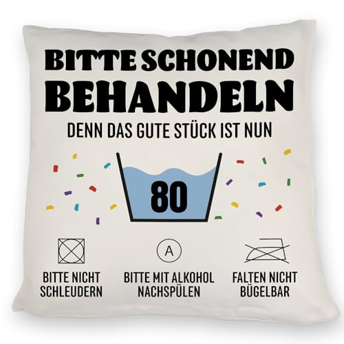 speecheese Bitte schonend behandeln - 80. Geburtstag Kissen Witziges Rentner Geschenk zum 80 Geburtstag Alters-Spaß Waschbar Schonend von speecheese