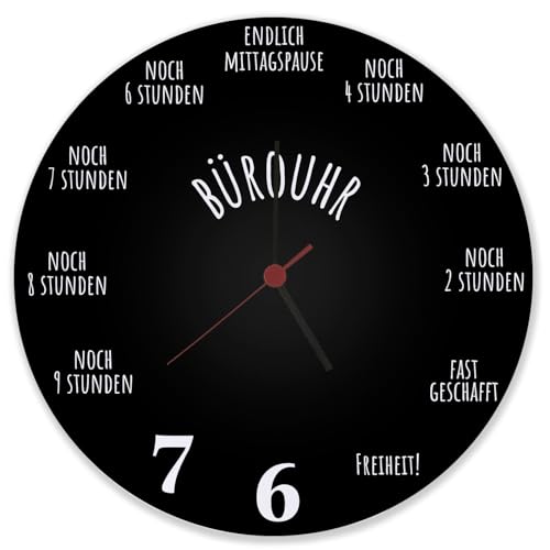 speecheese Bürouhr mit Feierabend Countdown Wanduhr aus Glas Uhr für die Arbeit im Büro in Schwarz mit Feierabendcountdown als Coole Deko für Kollegen und Gute Freunde von speecheese