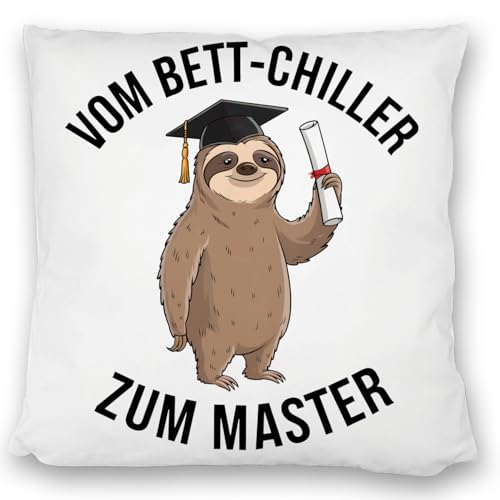 speecheese Cartoon-Faultier mit Doktorhut - Vom Bett-Chiller zum Master Kissen satiniert Fröhliches Cartoon-Faultier als Bett-Chiller bereit das Diplom und den Abschluss zu feiern von speecheese