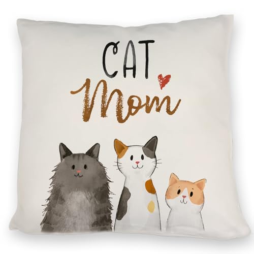 speecheese Cat Mom Kissen mit Spruch EIN niedliches DekoKissen für Katzenbesitzer Katzen Cat Mom Katze Motiv Frauen Kuscheliger Kissen bezug Sofa Glückskatze Haustier Liebe von speecheese