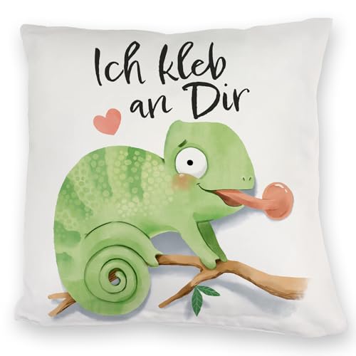 speecheese Chamäleon Kuschelkissen mit Spruch Ich kleb an dir Cartoon Chamäleon Witziges Partner Geschenk Liebevolle Freund Überraschung zum Valentinstag Liebesbote von speecheese