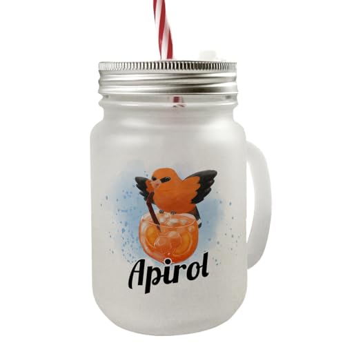 Cocktail Vogel Pirol Mason Jar Henkel Trinkglas mit Deckel mit Spruch Apirol Aperol Cocktail-Vogel Glas putzig ideal für Alkohol am Esstisch mit Familie Wortwitz von speecheese