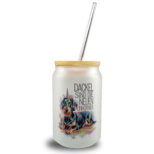 speecheese Dackel sind die neuen Einhörner Trinkglas mit Bambusdeckel mit lustigem Spruch für Tierfreunde - einzigartiges Dackelglas von speecheese