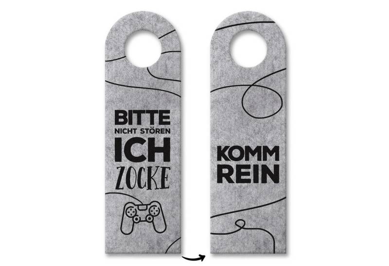 Kikkerland Dekohänger Nicht stören ich zocke oder Komm rein Türhänger in Grau mit Zocker von Kikkerland