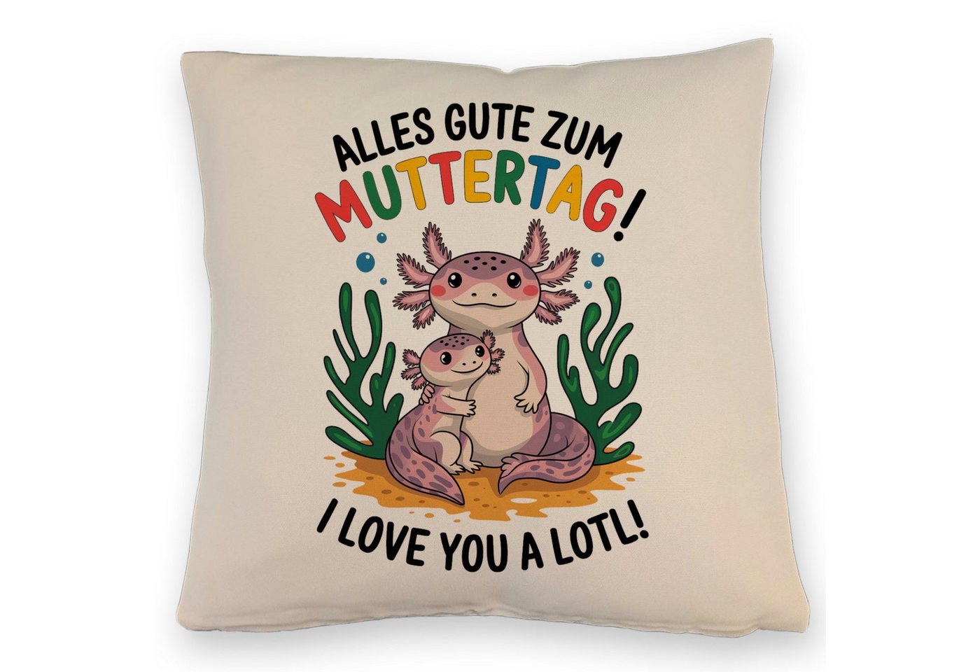 speecheese Dekokissen Axolotl Mutter-Kind Kissen mit Leinenoptik Alles Gute zum Muttertag! von speecheese