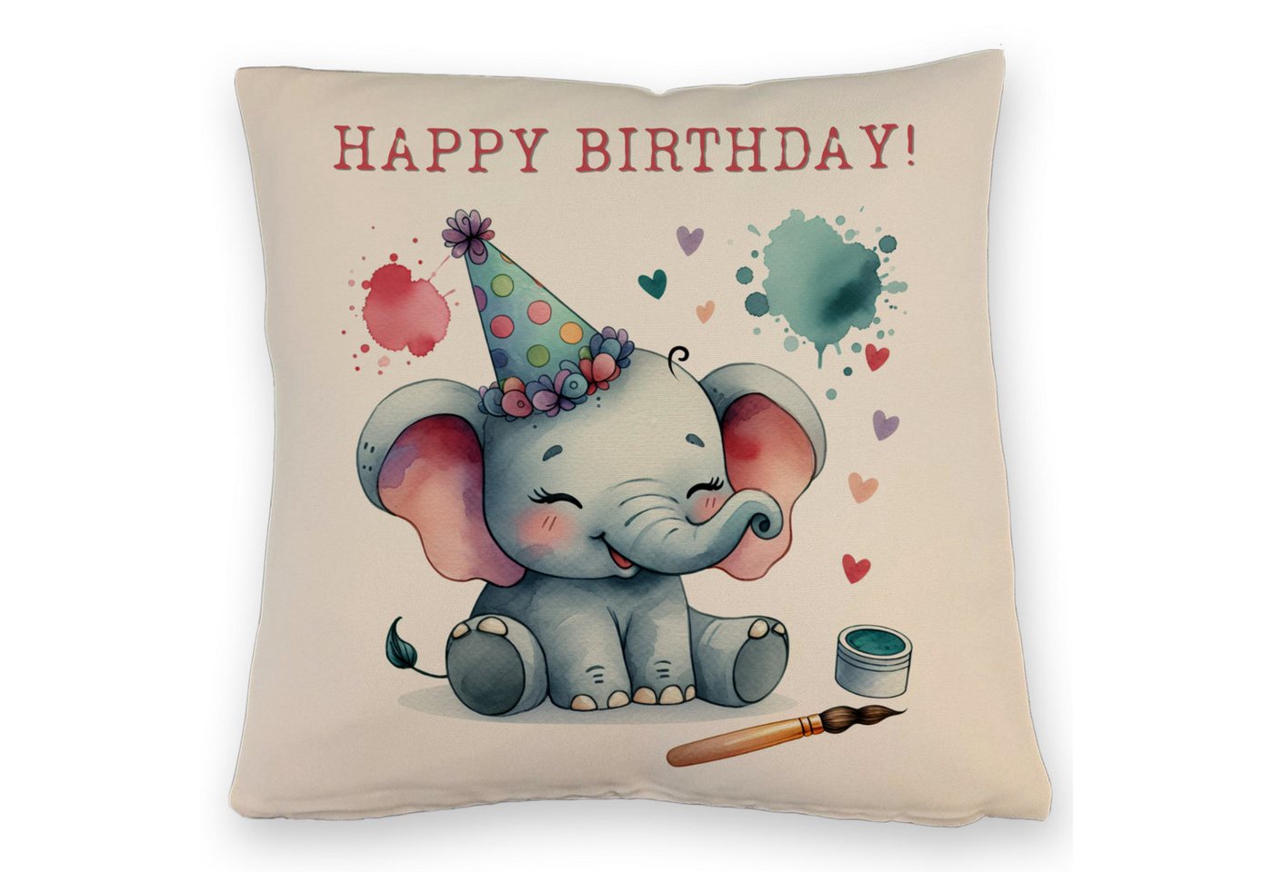 speecheese Dekokissen Happy Birthday Elefant Kissen mit Leinenoptik speecheese Dekokissen Happy Birthday Elefant Kissen mit Leinenoptik von speecheese