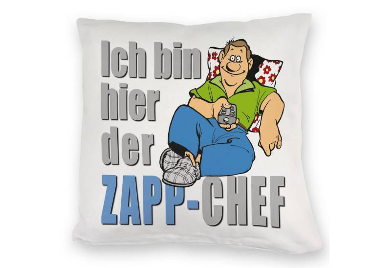 speecheese Dekokissen Ich bin hier der Zapp-Chef Kuschelkissen mit Text in blau von speecheese