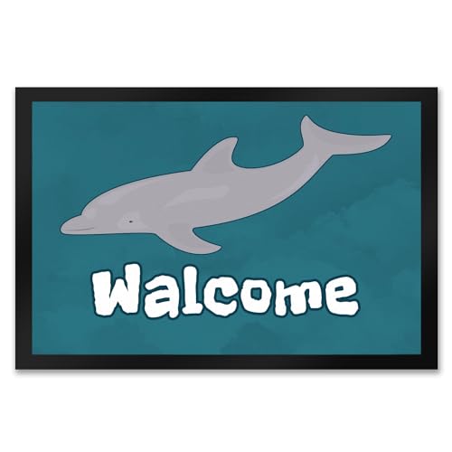 speecheese Delfin Fußmatte XXL in 50x75 cm mit Ozeanmotiv und Spruch Walcome Willkommen Meeressäuger Wale Wal Tier Ozean Meer Fußabtreter Welcome Walsafari Riesen der Ozeane Walliebhaber von speecheese