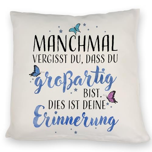 speecheese Du bist großartig Kissen mit liebevollem Spruch EIN bequemes DekoKissen für die Couch Romantisches Schmetterlinge Motiv Frauen Geburtstag Schmetterling inspirierendem Text Sternen von speecheese