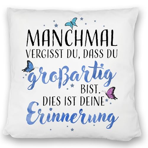 speecheese Du bist großartig Kissen satiniert mit liebevollem Spruch EIN bequemes DekoKissen satiniert für die Couch Romantisches Schmetterlinge Motiv Frauen Geburtstag Schmetterling von speecheese