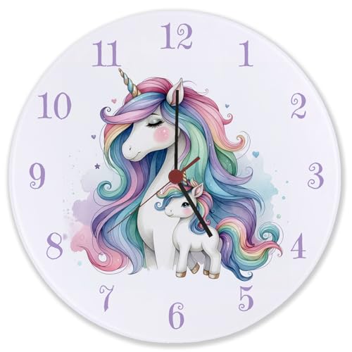 speecheese Einhorn-Mama mit Kind Wanduhr aus Glas Kinderzimmer Einhorn-Mama und Baby-Fohlen Farbenfrohe Wanduhr aus Glas für die ganze Familie liebevoll gestaltet mit bunter Mähne speecheese Einhorn-Mama mit Kind Wanduhr aus Glas Kinderzimmer Einhorn-Mama und Baby-Fohlen Farbenfrohe Wanduhr aus Glas für die ganze Familie liebevoll gestaltet mit bunter Mähne von speecheese
