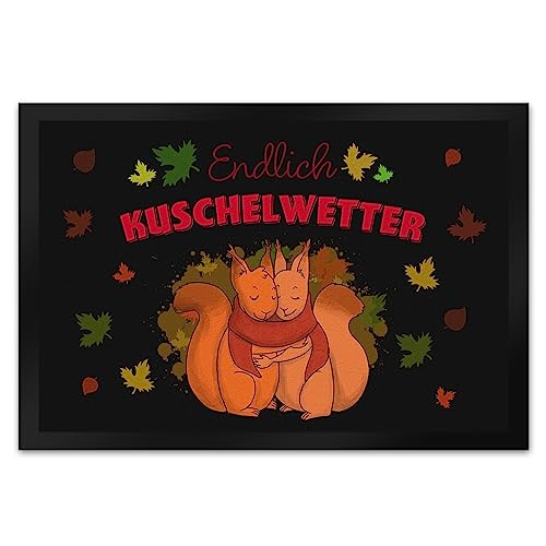 speecheese Endlich Kuschelwetter herbstliche Fußmatte XL in 40x60 cm mit Eichhörnchenpaar EIN bunter und niedlicher Türvorleger für den Flur im Herbst von speecheese