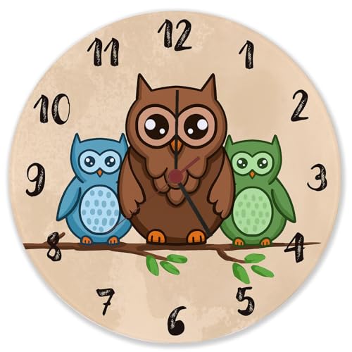 speecheese Eulen auf AST Wanduhr aus Glas Uhr für Kinder mit süßem Tiermotiv als Dekoration für das Kinderzimmer mit niedlichen Vögeln speecheese Eulen auf AST Wanduhr aus Glas Uhr für Kinder mit süßem Tiermotiv als Dekoration für das Kinderzimmer mit niedlichen Vögeln von speecheese