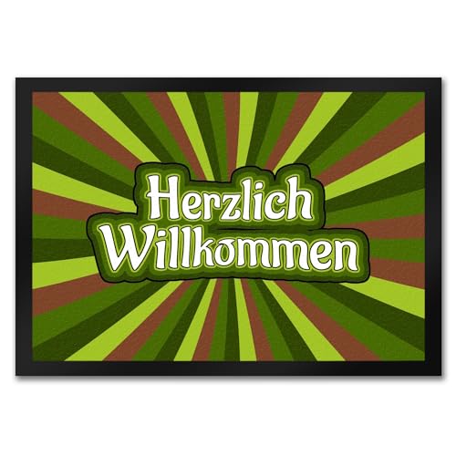 speecheese Farbenfrohe Herzlich Willkommen Fußmatte in 35x50 cm in Wilden grünen Farbtönen in Grün und Braun - Wilde Natur - der farbige und Bunte Farbkleks vor der eigenen Haustür. von speecheese