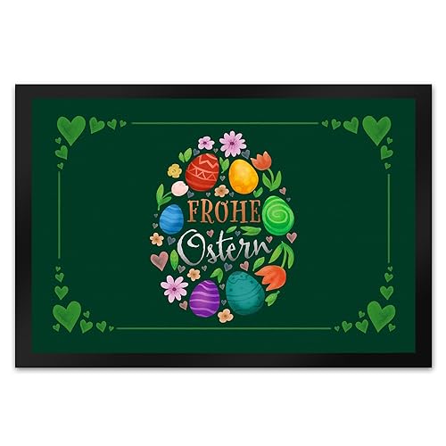 speecheese Frohe Ostern Fußmatte XL in 40x60 cm mit Frühlingsmotiven als Dekoration zum Frühling für Haus und Terrasse um Deine Gäste am Ostersonntag willkommen zu heißen von speecheese