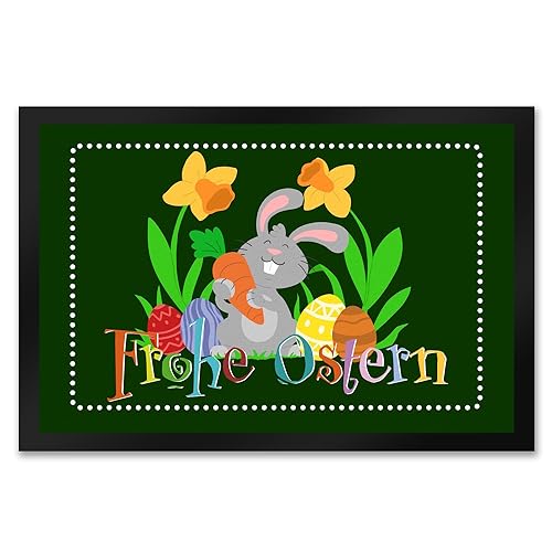 speecheese Frohe Ostern mit niedlichem Osterhasen Fußmatte XXL in 50x75 cm als schöne Frühling oder Osterdekoration für Haus und Garten um Allen EIN frohes Osterfest zu wünschen von speecheese