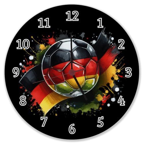 speecheese Fußball Deutschland Flagge Wanduhr EM 2024 Design Sportlicher Look in Schwarz Rot Gold mit Ball-Motiv von speecheese