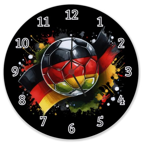 speecheese Fußball Deutschland Flagge Wanduhr aus Glas EM 2024 Design Sportlicher Look in Schwarz Rot Gold mit Ball-Motiv von speecheese
