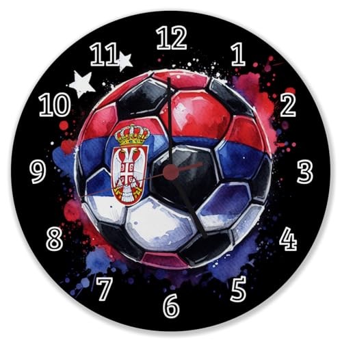Fußball Serbien Flagge Wanduhr Perfekte Deko für Fußballfans EM 2024 Serbien Wanduhr Nationalflagge in Rot und Blau Sportliche Ball-Design von speecheese