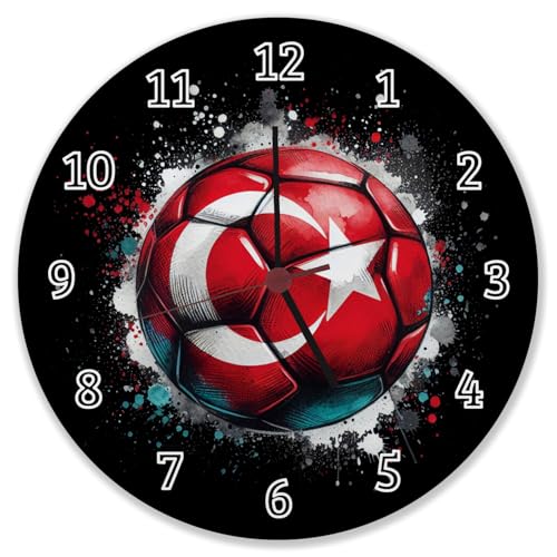 Fußball Türkei Flagge Wanduhr Perfekt für die EM 2024 Sportliche Wanduhr in Rot-Weiß mit Stern und Ball-Design von speecheese