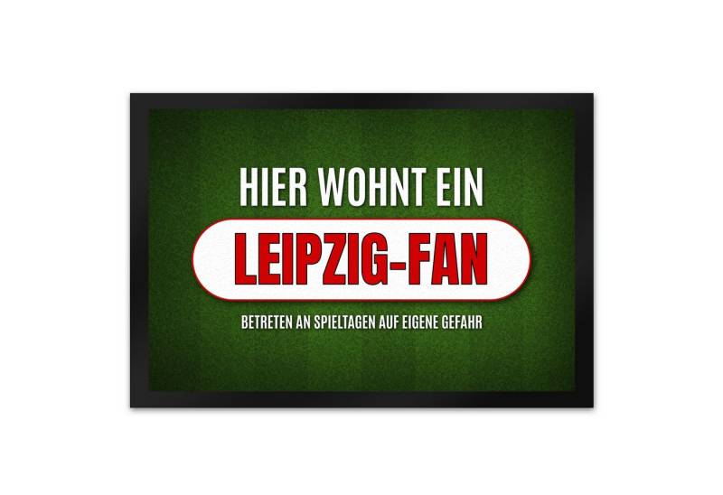 speecheese Fußmatte Hier wohnt ein Leipzig Fan Fußmatte XL mit Rasen Motiv von speecheese