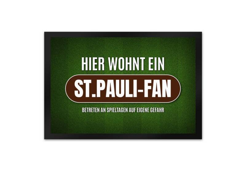 speecheese Fußmatte Hier wohnt ein St.Pauli Fan Fußmatte XL mit Rasen Motiv von speecheese