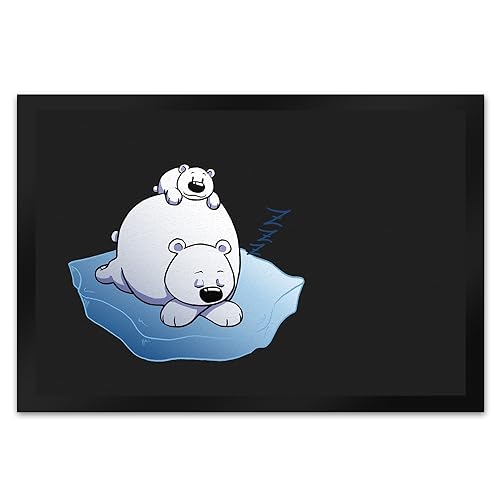 speecheese Fußmatte XL in 40x60 cm mit Winter Motiv von Zwei schlafenden Eisbären auf Einer Eisscholle als süße Weihnachtsdekoration für den Hauseingang oder das Kinderzimmer um von speecheese