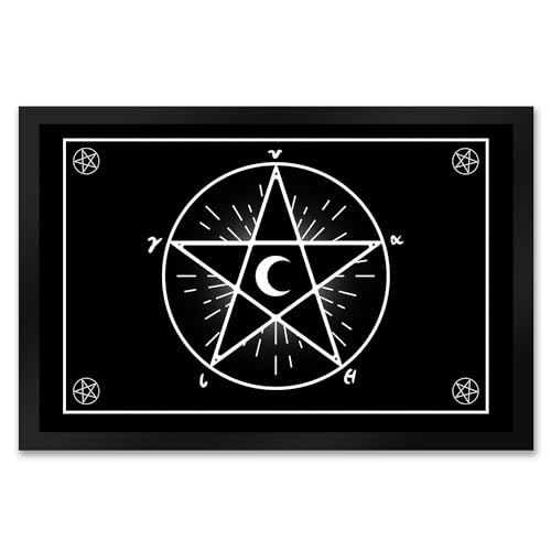 speecheese Fußmatte XXL in 50x75 cm mit Pentagramm im coolen Halloween Design in Schwarz-Weiß mit vielen verschiedenen Runen und Symbolen kann jeder Hexenzirkel Seine mystischen Rituale zu von speecheese