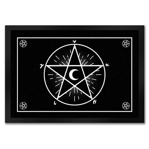 speecheese Fußmatte in 35x50 cm mit Pentagramm im coolen Halloween Design in Schwarz-Weiß mit vielen verschiedenen Runen und Symbolen kann jeder Hexenzirkel Seine mystischen Rituale zu von speecheese