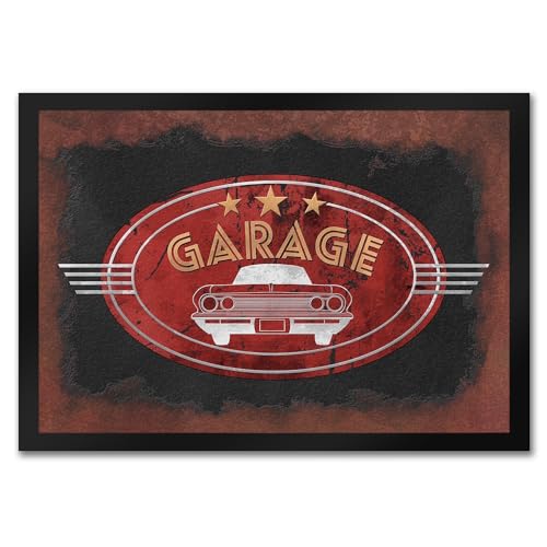 speecheese Garage Fußmatte in 35x50 cm in Metalloptik mit Automotiv witzige Fußmatte in 35x50 cm in Retrooptik Geschenk für Väter und KFZ-Mechaniker Fußabstreifer im Rostlook von speecheese