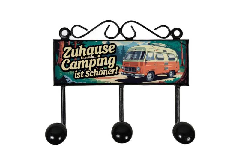 speecheese Garderobenleiste Retro Wohnwagen Kleiderhaken Leiste mit 3 Haken - Camping ist schön von speecheese