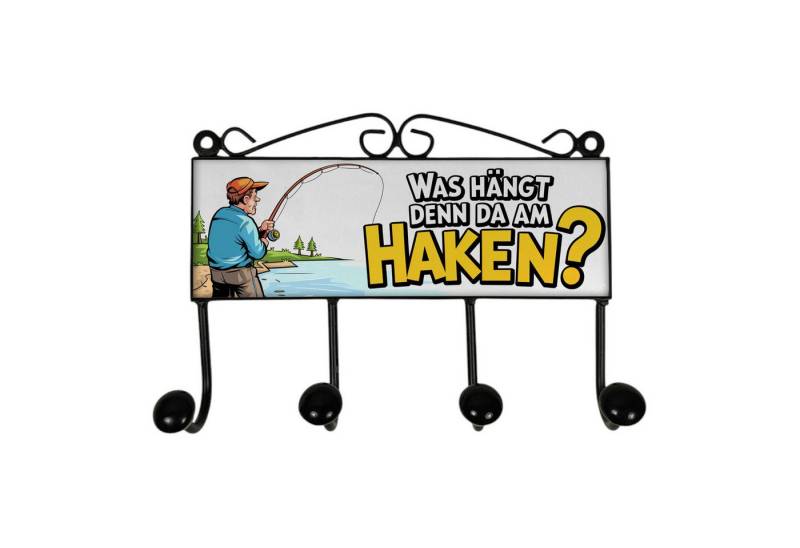 speecheese Garderobenleiste Was hängt denn da am Haken? Kleiderhaken Leiste mit 4 Haken für Angler von speecheese