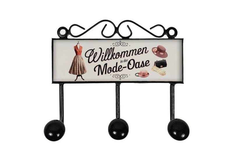 speecheese Garderobenleiste Willkommen in der Mode-Oase Kleiderhaken Leiste mit 3 Haken Vintage von speecheese