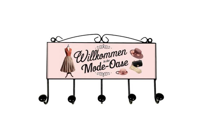 speecheese Garderobenleiste Willkommen in der Mode-Oase Kleiderhaken Leiste mit 5 Haken Vintage von speecheese