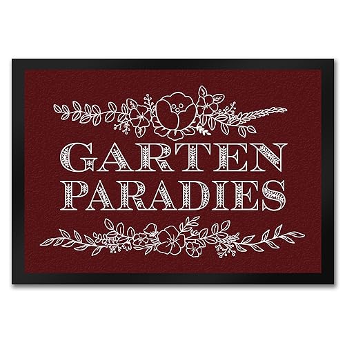 speecheese Gartenparadies Fußmatte in 35x50 cm in rot mit floralen Ornamenten als hübsche Dekoration für den eigenen Garten, Schrebergarten oder die Terrasse für alle mit grünem Daumen von speecheese