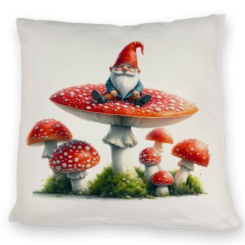 speecheese Gartenzwerg auf einem Fliegenpilz Kissen Zauberhafte Rot-Weiß Gartenzwerg Figur Dekorative Pilz-Statue von speecheese