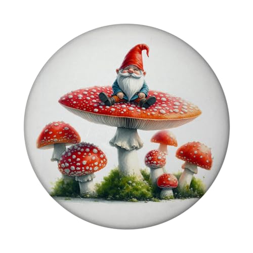 Gartenzwerg auf einem Fliegenpilz Magnet rund Zauberhafter Rot-Weißer Pilzzwerg Gartenfigur Statue Magnetischer Gartendeko von speecheese
