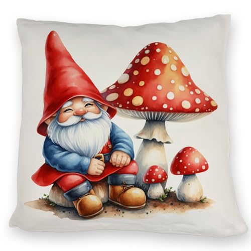 speecheese Gartenzwerg mit Fliegenpilz Kissen Bezaubernde Zwergenfigur Roter Fliegenpilz Statue Magischer Pilz Deko Charmante Garten Figur von speecheese