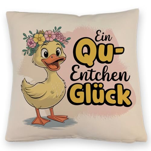 speecheese Gelbe Ente Kissen mit Leinenoptik - EIN Qu-ENTCHEN Glück Humorvolles DekoKissen mit Leinenoptik für fröhliche Deko Motivator speecheese Gelbe Ente Kissen mit Leinenoptik - EIN Qu-ENTCHEN Glück Humorvolles DekoKissen mit Leinenoptik für fröhliche Deko Motivator von speecheese