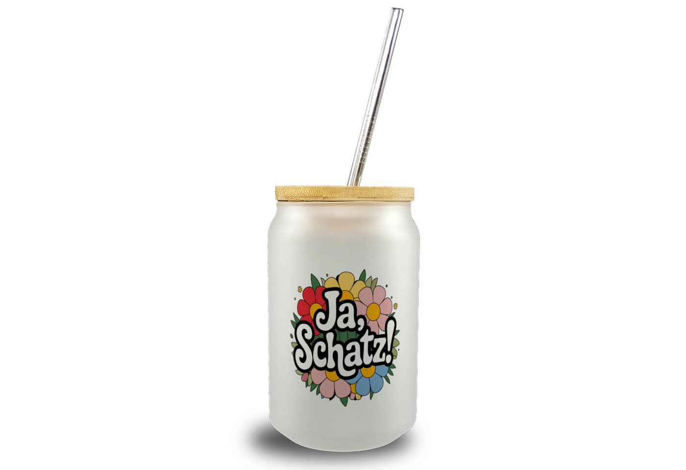speecheese Glas Ja Schatz Trinkglas mit Bambusdeckel mit floralem Dekor von speecheese
