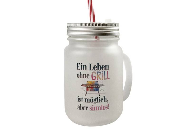 speecheese Glas Leben ohne Grill ist möglich aber sinnlos! Mason Jar Henkel Trinkglas von speecheese