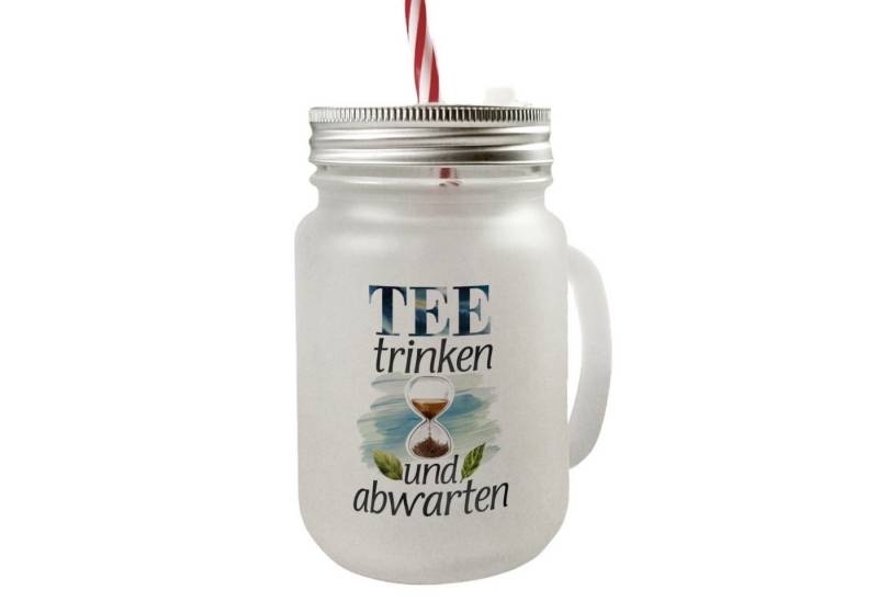speecheese Glas Sanduhr mit Teeblättern Mason Jar Henkel Trinkglas Deckel Tee trinken von speecheese